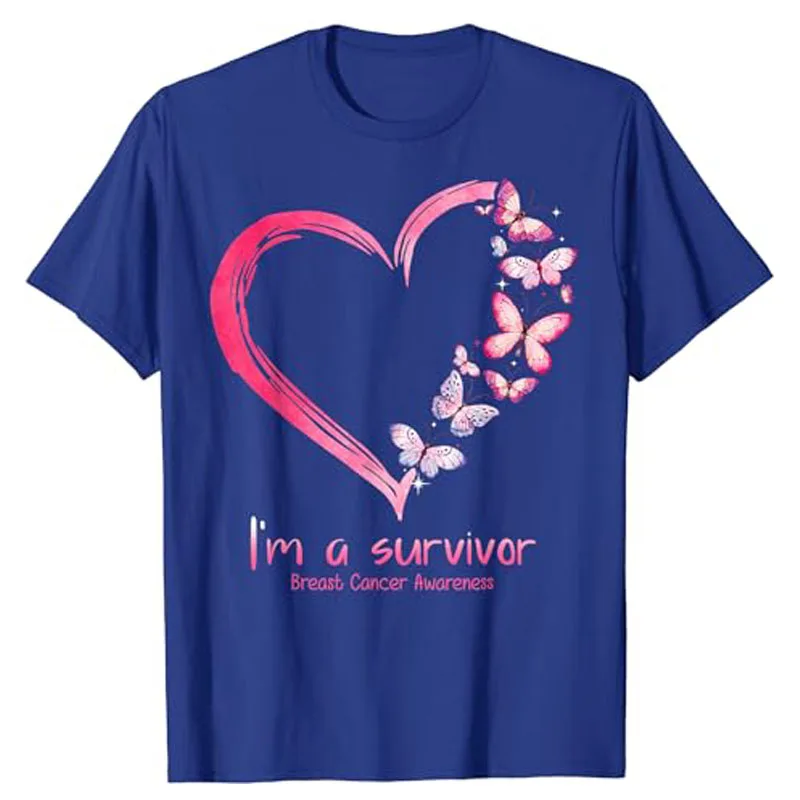 Pink Butterfly Heart I'm A Survivor Breast Cancer Awareness T-Shirt Sayinigs Breast Cancer Fighters Outfits Gift Graphic Tee Top
