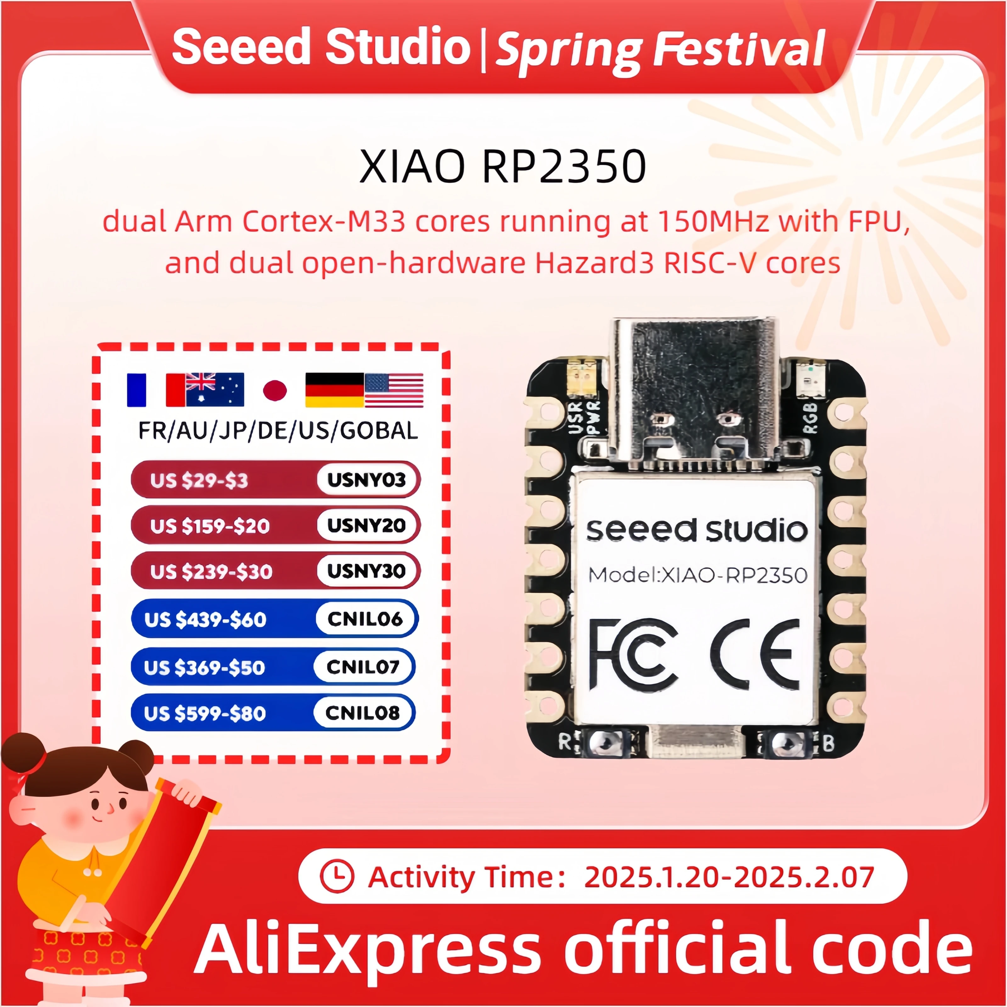 RP2350 XIAO - Raspberry Pi RP2350, RP2040, ESP32C3, ESP32C6, MicroPython-Ready, 520kB SRAM,19 GPIOs,27μA,Onboard RGB LED