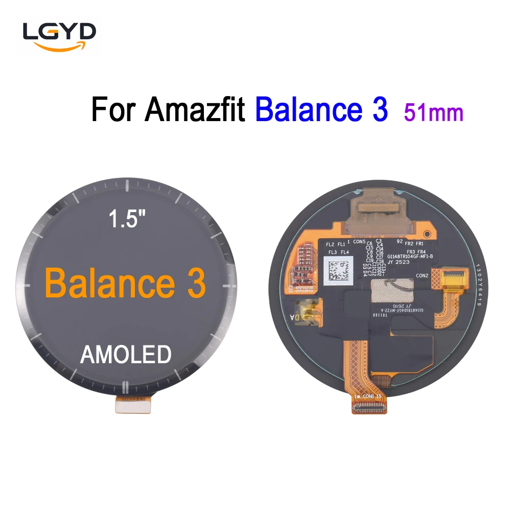 3-Gen AMOLED Screen For Amazfit Balance 3 51mm, 1.5-inch Smartwatch Display Sapphire Glass Touch Screen Replacement Part