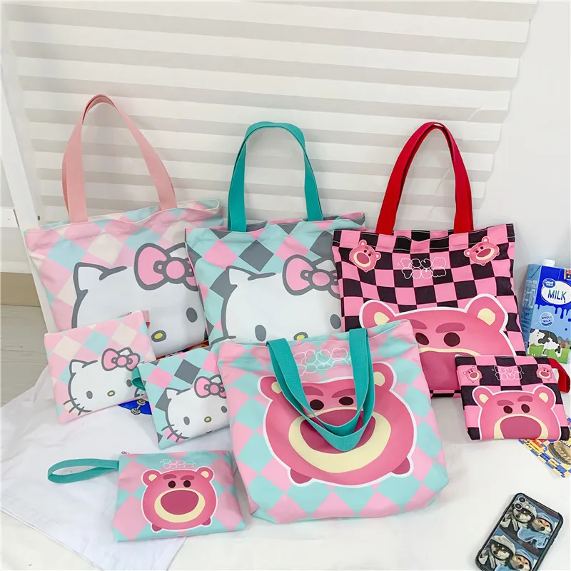 39Cm Sanrioed Kawaii Cartoon Anime Hello Kittys Party Contrast Color Tote Bag Texture Cute Girls Handbag Shoulder Bag