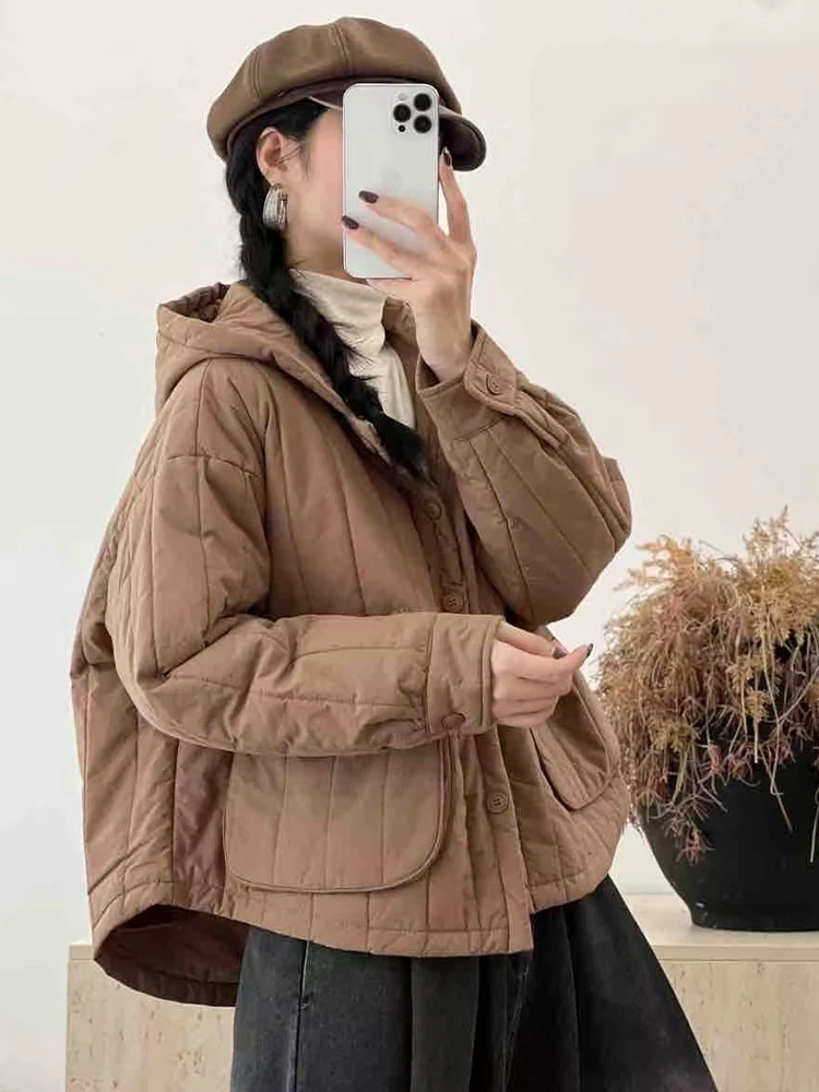 Amax LuluE Designerskie Zimowe Okrycia Wierzchnie Damskie Kurtki z Kapturem Ocieplane Wyściełane Kurtki Damskie Codzienne Luźne Grube Płaszcze Klasyczne Parki Vintage