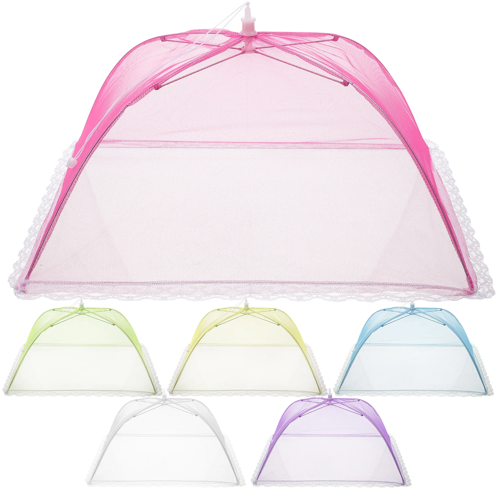 

6 Pcs Food Cover Collapsible Mesh Protector Tent 17 Inch 6 Colors Mix Match Reusable Washable Anti Dust Insect Proof Ventilated