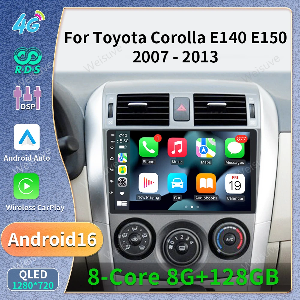 Radio para Auto Mfkj con Android 16 para Toyota Corolla E140/150 2007-2013, para Toyota Auris E150 2006-2012, Unidad Principal con GPS y Navegación