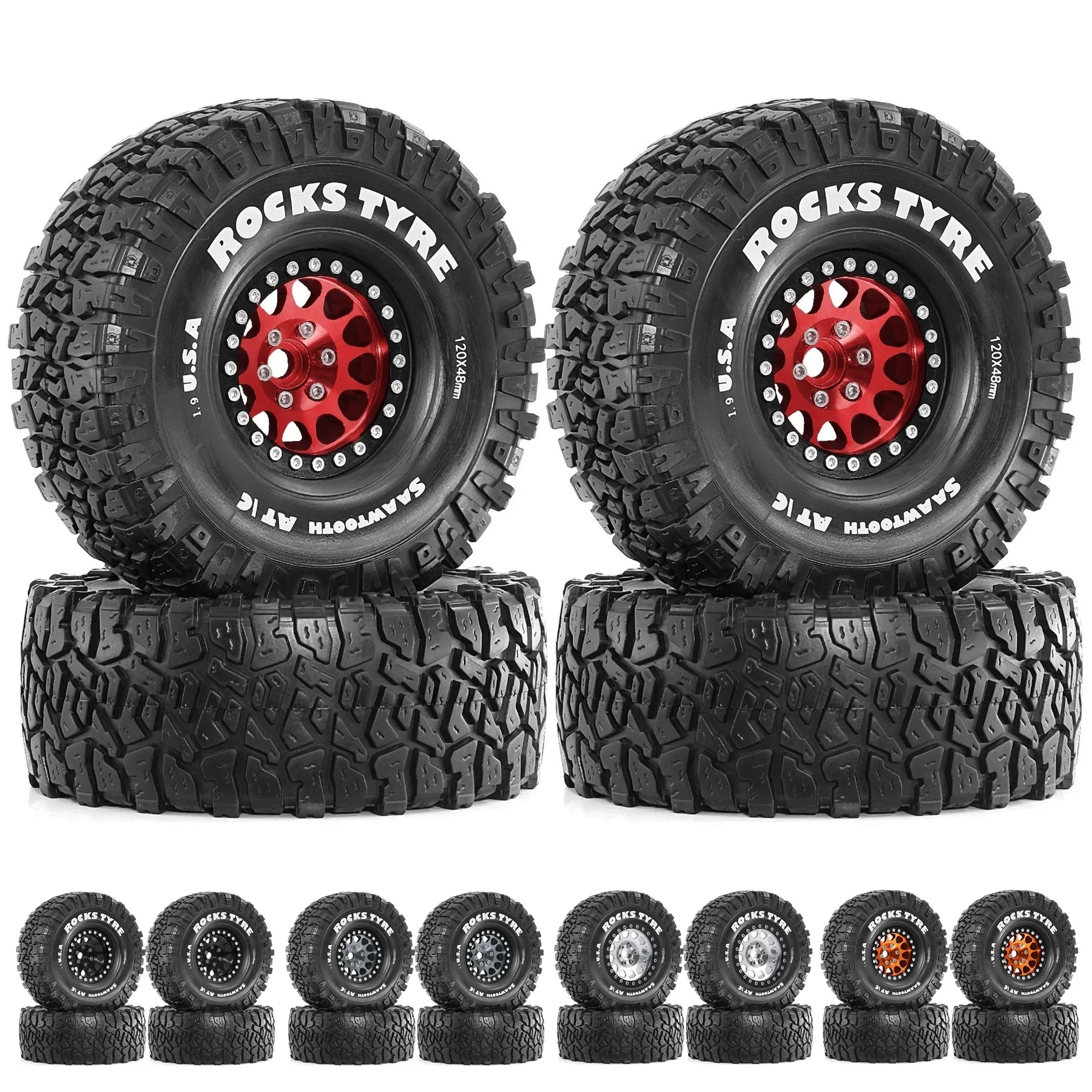 

4 шт., 120 мм 1,9 дюйма, обод колеса с бусинами и набор из мягких резиновых шин для 1/10 RC гусеничного автомобиля Axial SCX10 Pro Capra Traxxas TRX4 D90