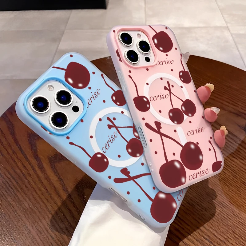 

Personalized Fashion Red Cherry Pattern Phone Case For IPhone 16 15 14 13 12 11 ProMax Phone Shockproof Case Minimalist Cover