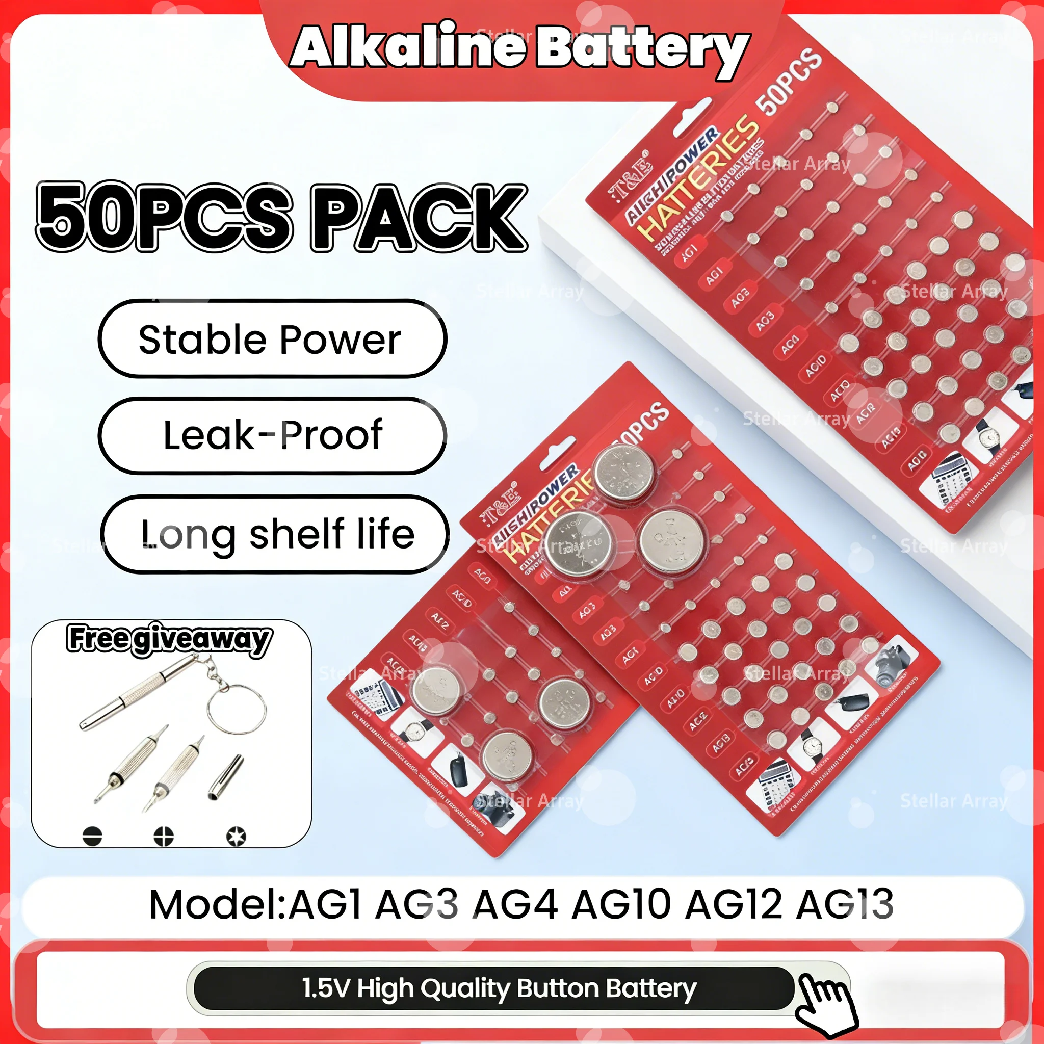 

High-Performance AG1 AG3 AG4 AG10 AG12 AG13 LR44 SR44 Coin Cell Battery for Calculator, Thermometer, Key Fob, Gaming Devices