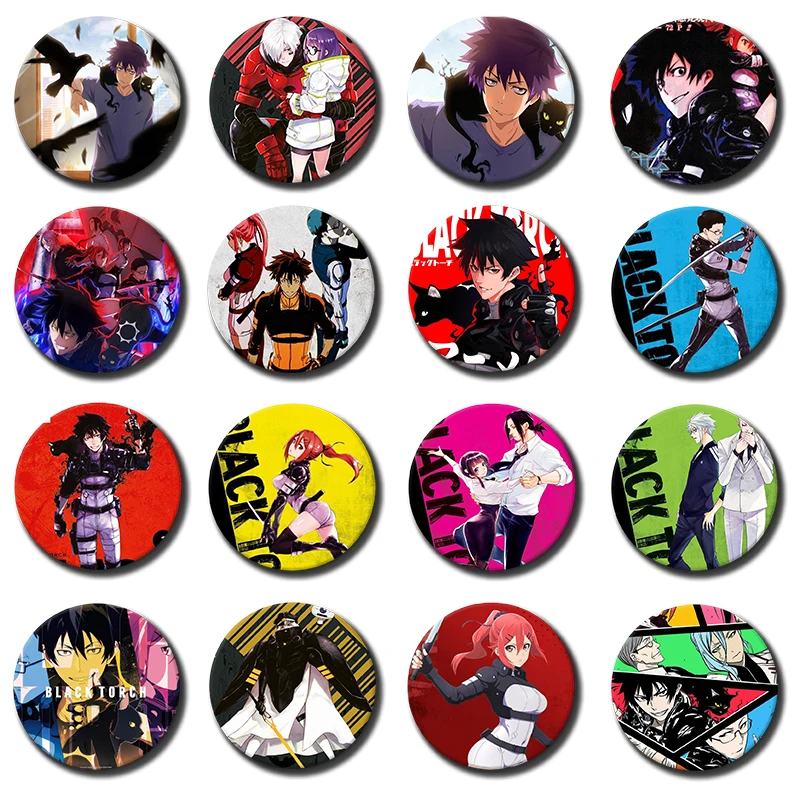 58mm 1PC Cartoon Black Torch Soft Button Pin Funny Hero Anime Brooch Creative Badge for Backpack Clothes Decoration Gift