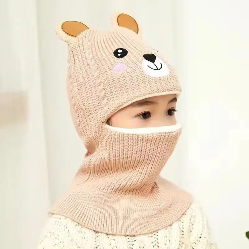 Gorro de punto para niño y niña de 2 a 10 años, gorros con orejeras, protección para el cuello, Animal de dibujos animados, a prueba de viento,