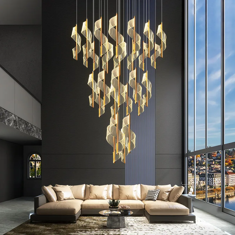 

Modern Villa Acrylic Led Chandelier Spiral Stairs Hanging Chandelier Light Gold Aluminium Pendant Lighting Led Luminarias Lamp