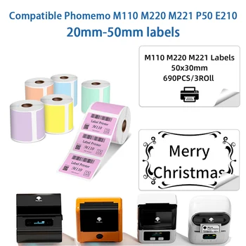20-50mm Thermo etiketten drucker Papier Mehrzweck etiketten aufkleber für Phomemo Etiketten hersteller m110 m120 m200 m220 e210/p50/detong p1