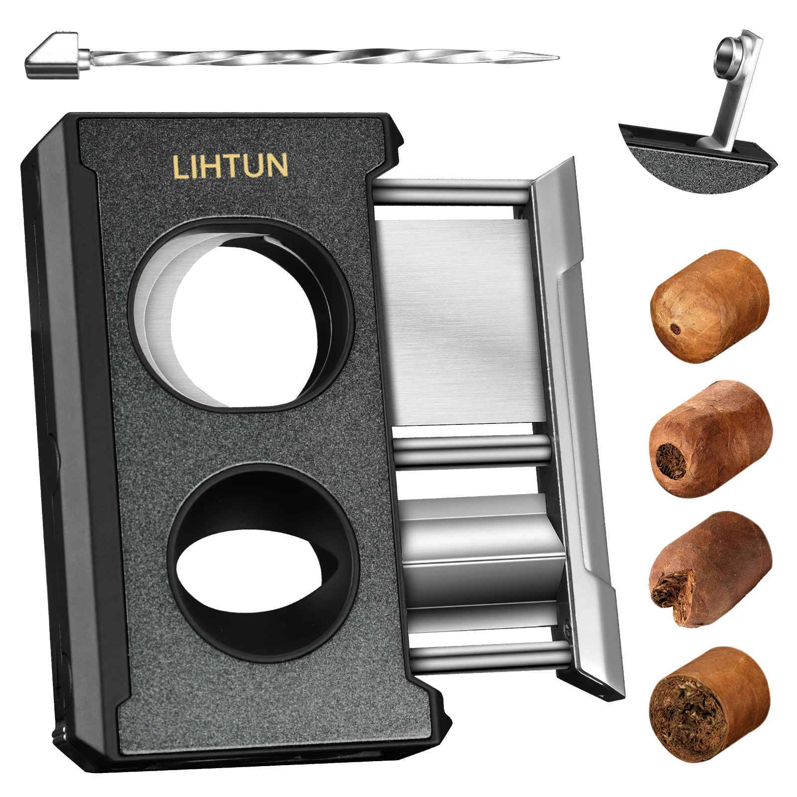 

Cigar Cutter Guillotine 4 in 1 Straight Cut V Cutter with Cigar Punch Cigar Draw Enhancer, Stainless Steel Blade Cigar Clippers