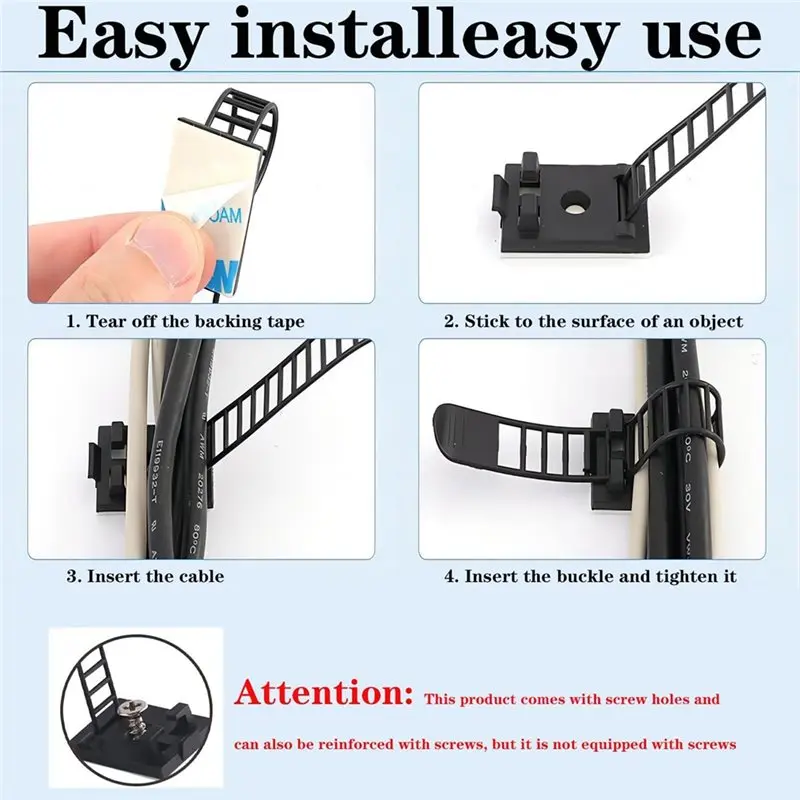 AB42-Self Adhesive Mount Wire Clamps Car Wire Cord Holder CL-3 Adjustable Cable Clips