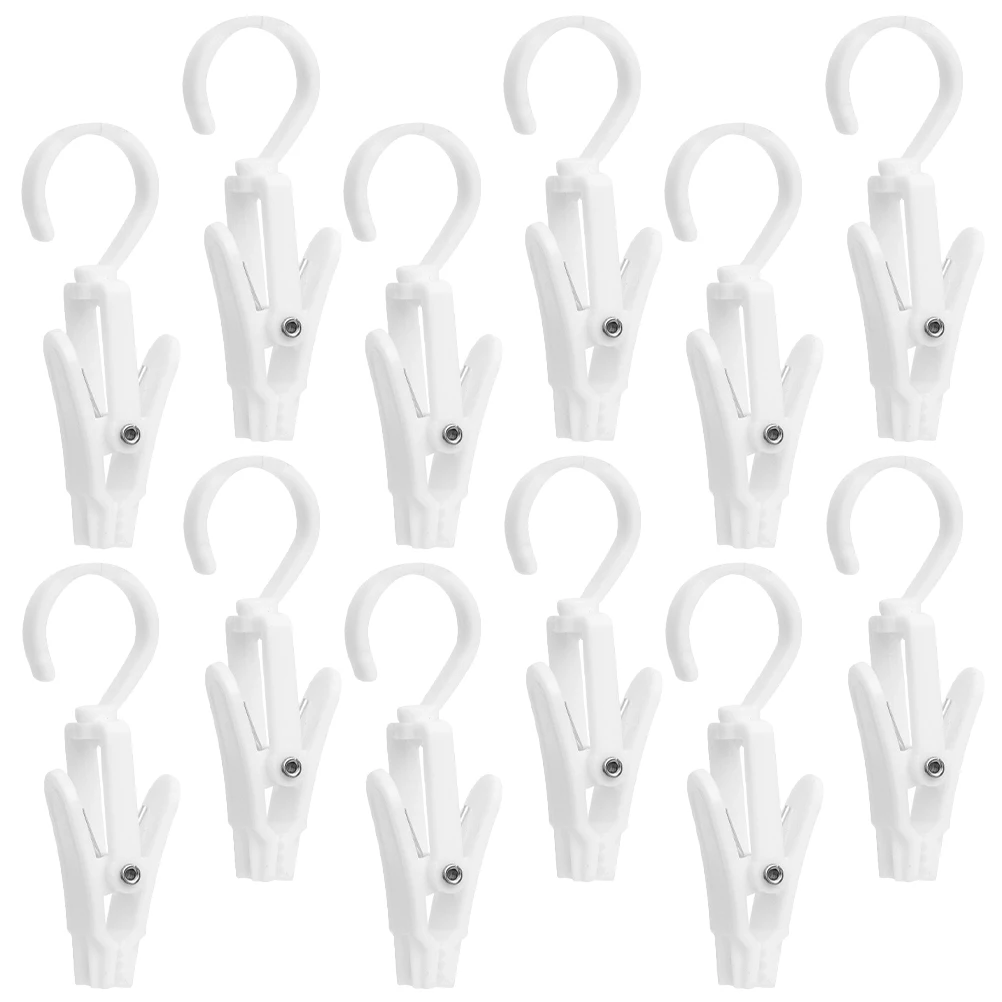 

12 Pcs Rotating Hook Clip Rotatable Boot Hangers Laundry with Clips Plastic Hat up Hanging