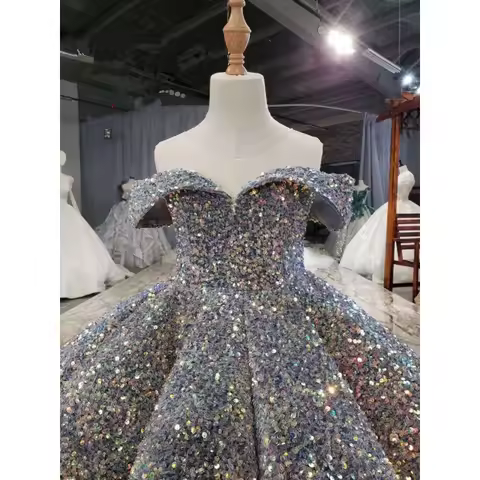 Women Ball Gown Quinceanera Dress Off Shoulder Glitter Sequined Formal Gown Princess Prom Dress Party Evening Wear Wedding Brid