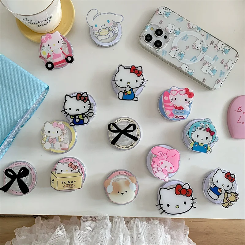 น่ารักการ์ตูนจักรยานHello Kittyหมีผู้ถือแม่เหล็กสําหรับiPhone 16 15 14 Proโทรศัพท์Universalน่ารักBow Kittyขาตั้งแม่เหล็ก