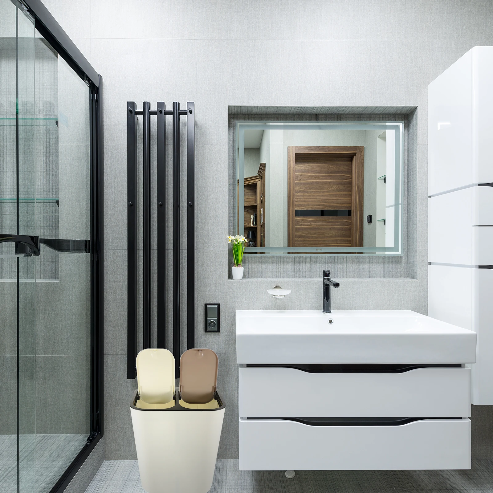 

Double-Grid Trash Bin Press Type Large Capacity Home Garbage Container Waste Basket Plastic Environmental Friendly Easy