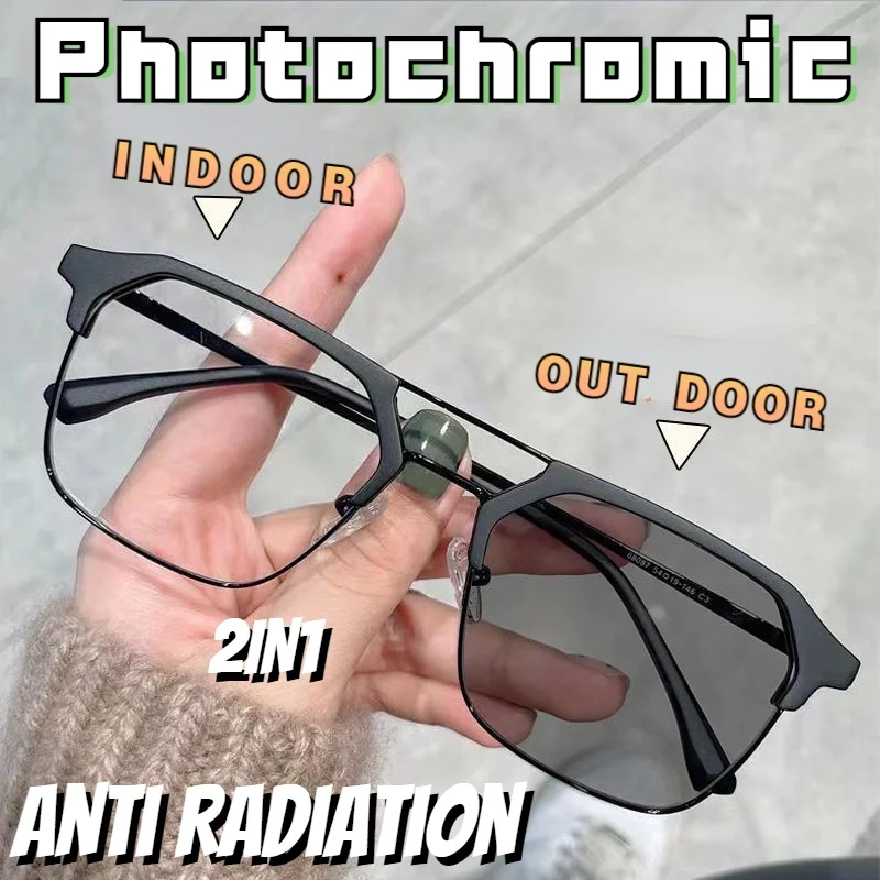 Neue Metall Doppel Strahl Photochrome Sonnenbrille Für Männer Fahren Nachtsicht Gläser Mode Schatten Für Männer Frauen