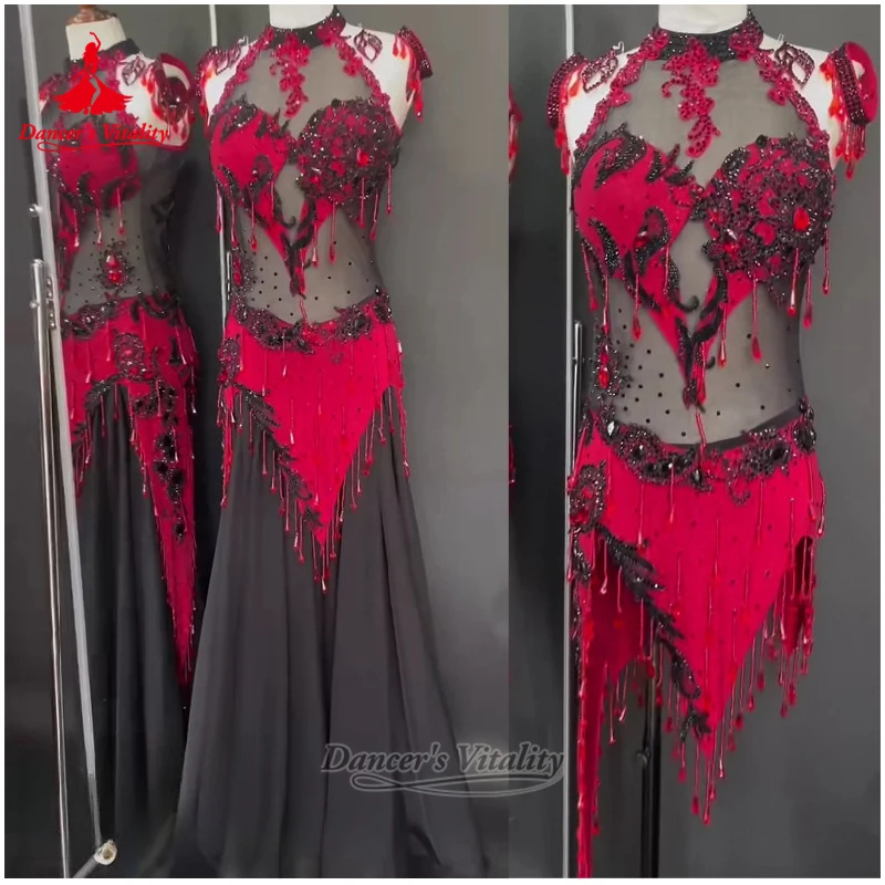 Conjunto de Actuación de Danza Oriental Personalizado para Danza del Vientre, Jazz, Tango, Flamenco, Fusion, Tambor Solo, Diferentes Estilos de Vestuario de Baile, Vitalidad del Bailarín