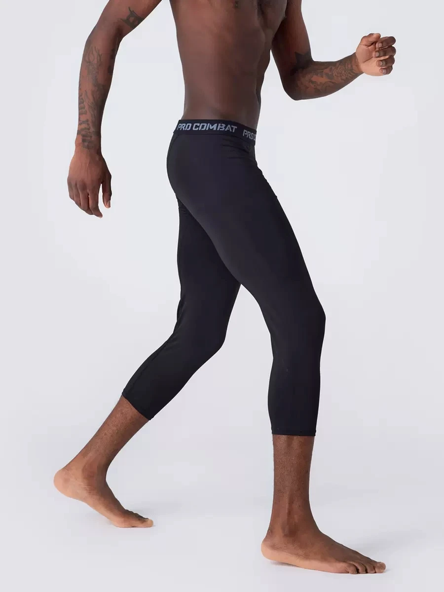 SONECHOKI Compression Calf-length Pants Men Running Tights Solid Basketball Legging Quick Dry Workout Elastic Waist Trousers Men