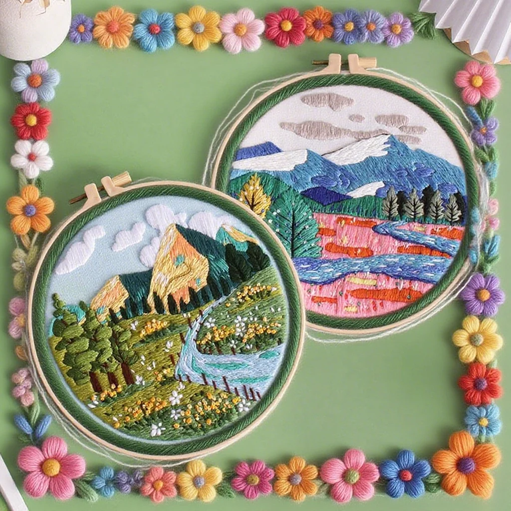 

Embroidery DIY Kit Landscapes Pattern Needlework Cross Stitch For With Hoop Needle Fabric Hoop Craft Art For Beginner Home Decor