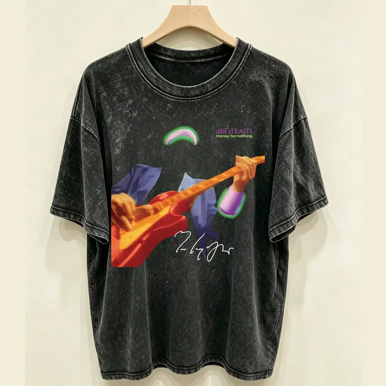 washed T Shirt Mark Knopfler Dire Straits Band For Fan Black S 2345XL Men BC2921 vintage Washed Stretched Versatile Slightly