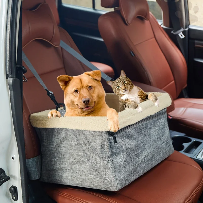 

Removable Dog Car Seat Basket Fleece Lining Detachable Pet Car Hammock for Small Dog Waterproof Travel Dog Carrier Bag Protector