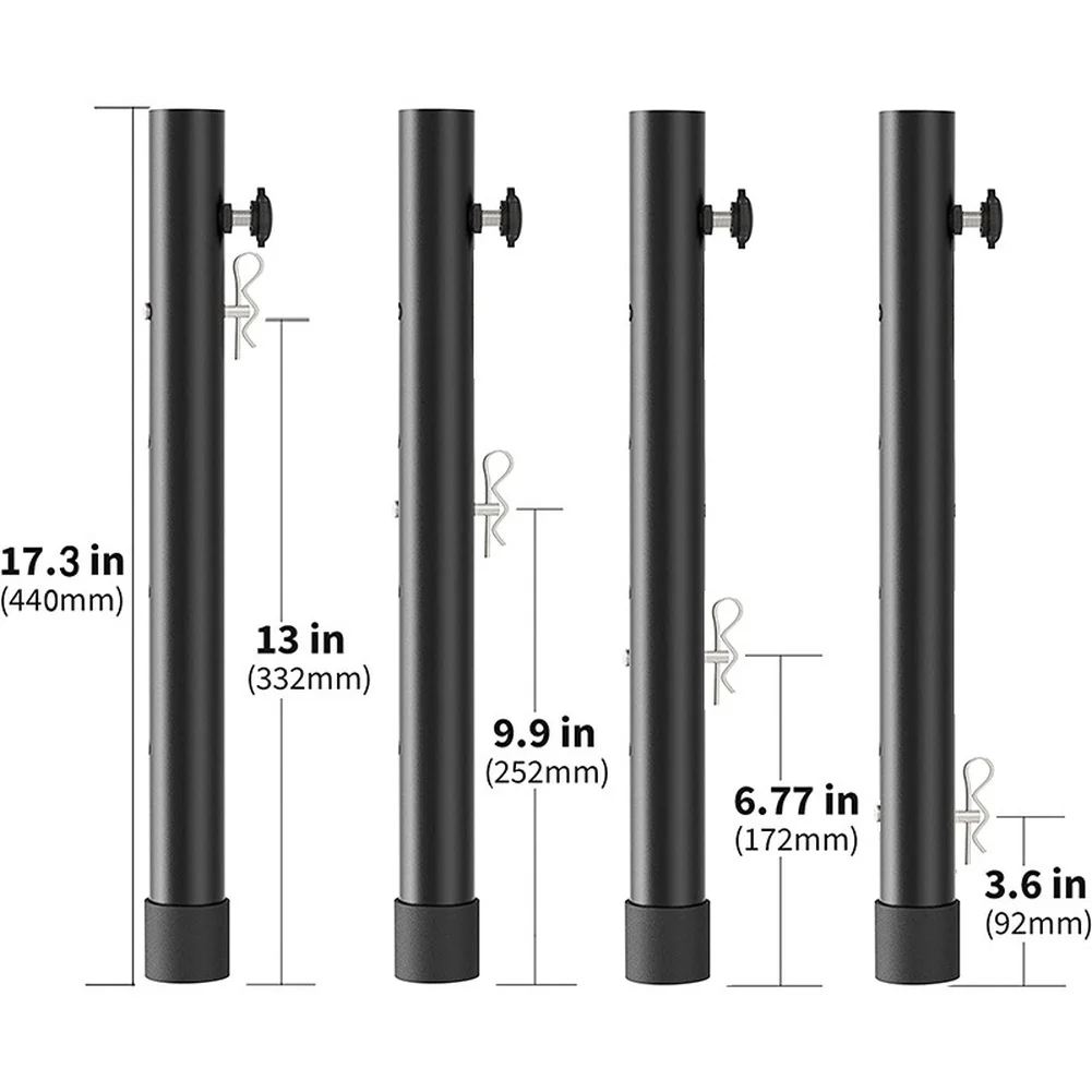 4 rehausseurs de pieds de table réglables en acier noir pour tables pliantes, compatibles avec les pieds droits et courbés, pour augmenter la hauteur