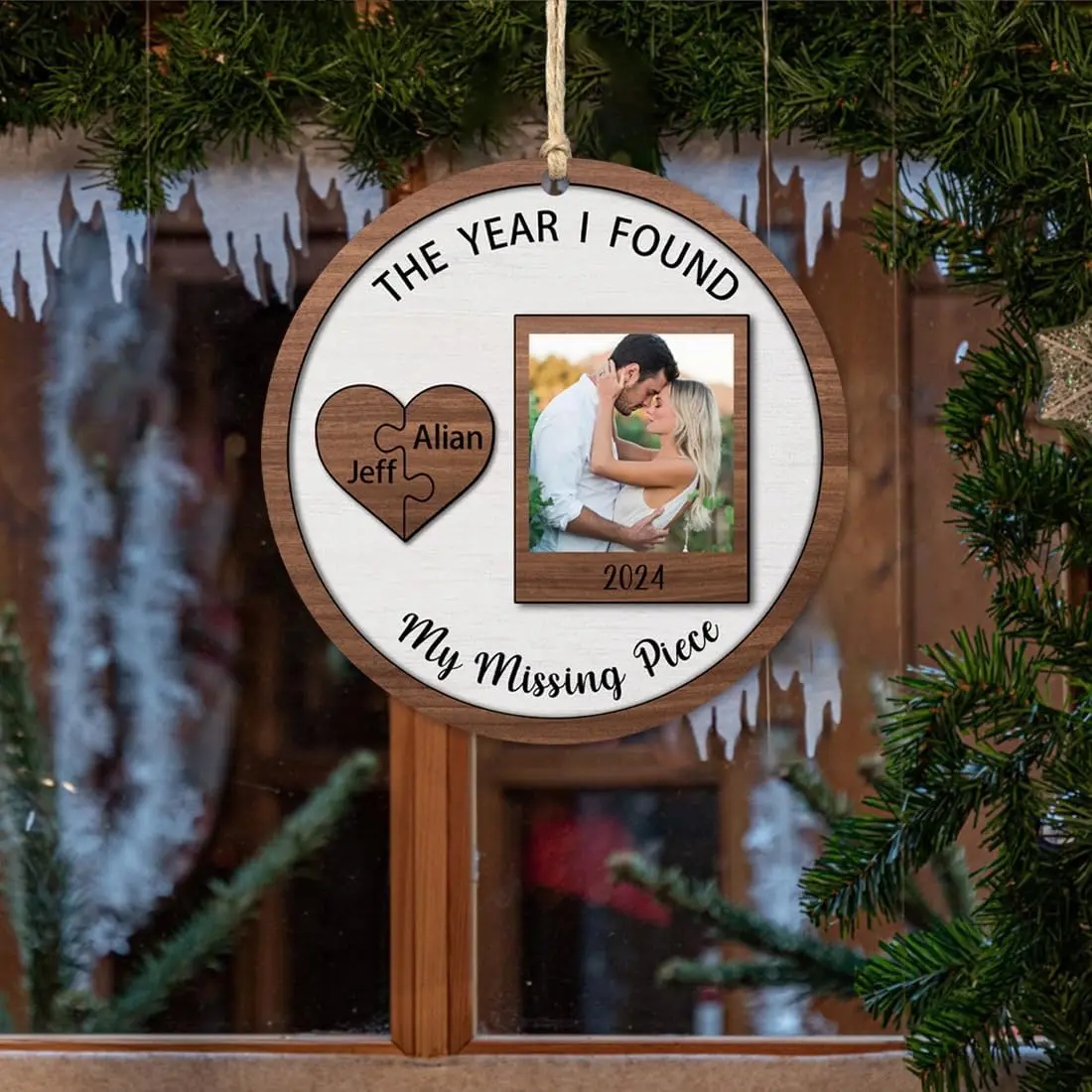 Custom Couple Christmas Ornament Personalized with Names The Year I Found My Missing Piece Mr and Mrs Newlywed Keepsake Gift