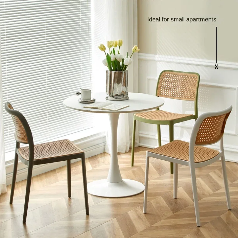 Nordic Dining Chair,Imitation Rattan Plastic Chair, Household Stackable Chair, Backrest, Leisure Chairs,Household Office Chairs