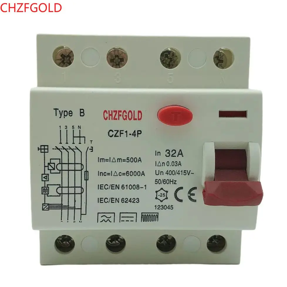 RCCB RCD 2P / 4P 63A 30mA type B 6ka electric vehicle EV charging pile residual current breaker DC red copper flame retardant