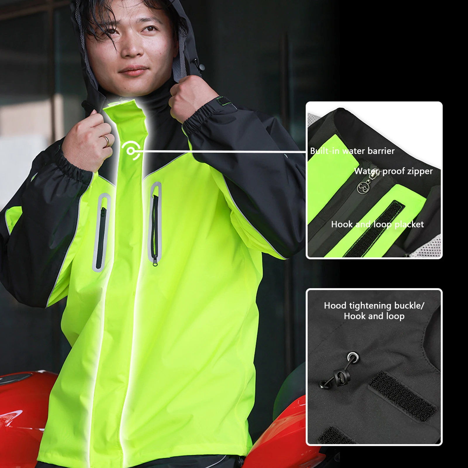 

Motorcycle Jacket Hooded Rain Gear Outdoor Windproof Jacket Water-proof Mountaineering Suit Windbreaker Jacket