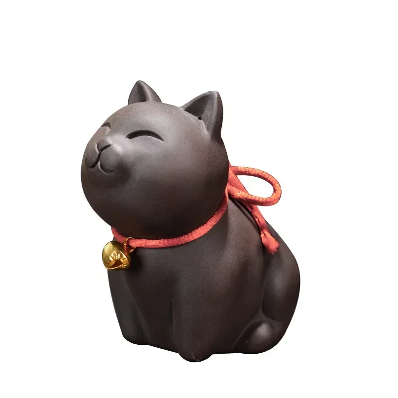 

1PC Manual Purple Clay Small Tea Pet Fortune Cat Figurine Ornament Boutique Tea Accessories Crafts Home Tea Decoration