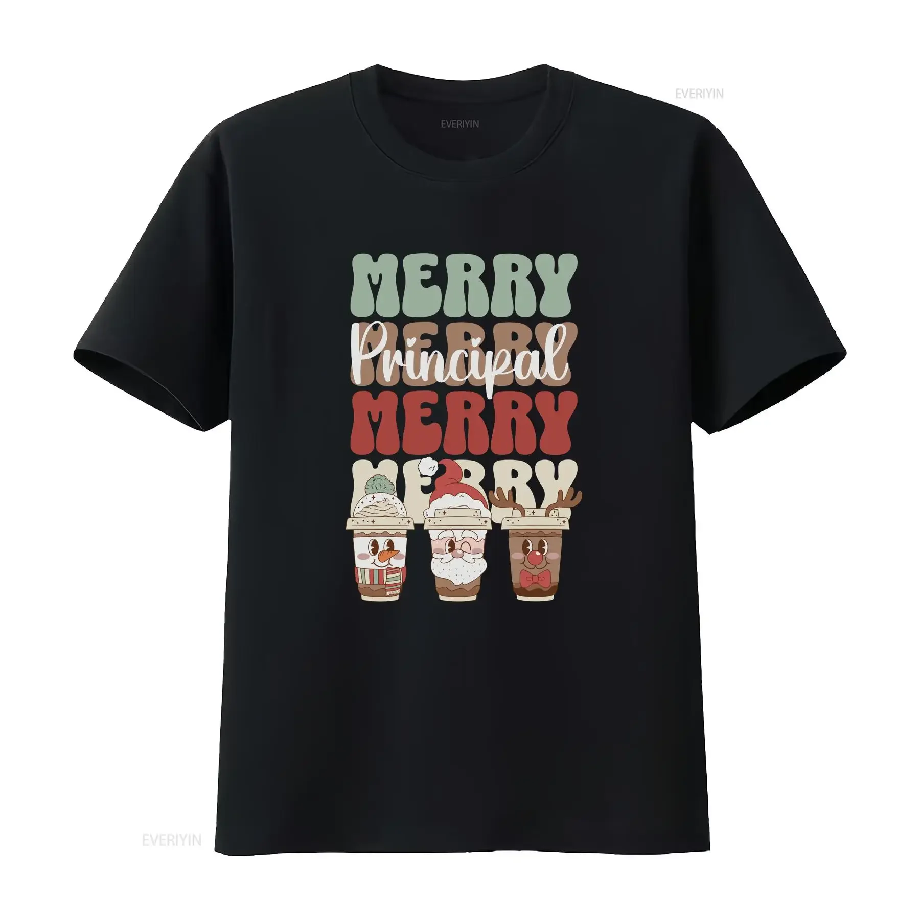 Principal Christmas T Shirt Retro Merry School Coffee for Admin Crew vintage Washed graphic Soft fashion Comfortable Unisex