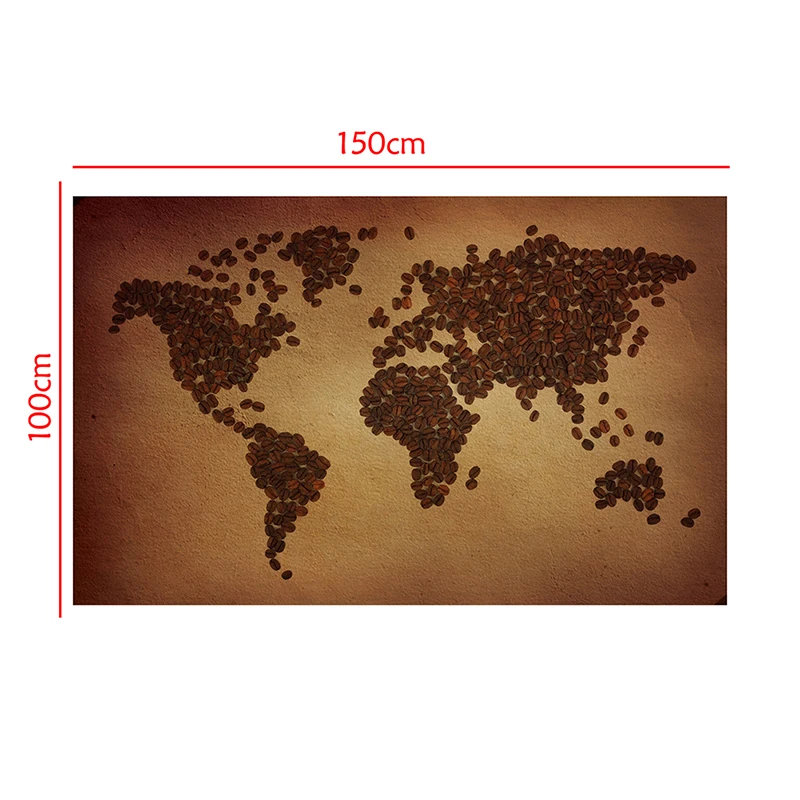 Plaque de carte du monde en grains de café, Non tissée, 150x100cm, décor mural pour la maison