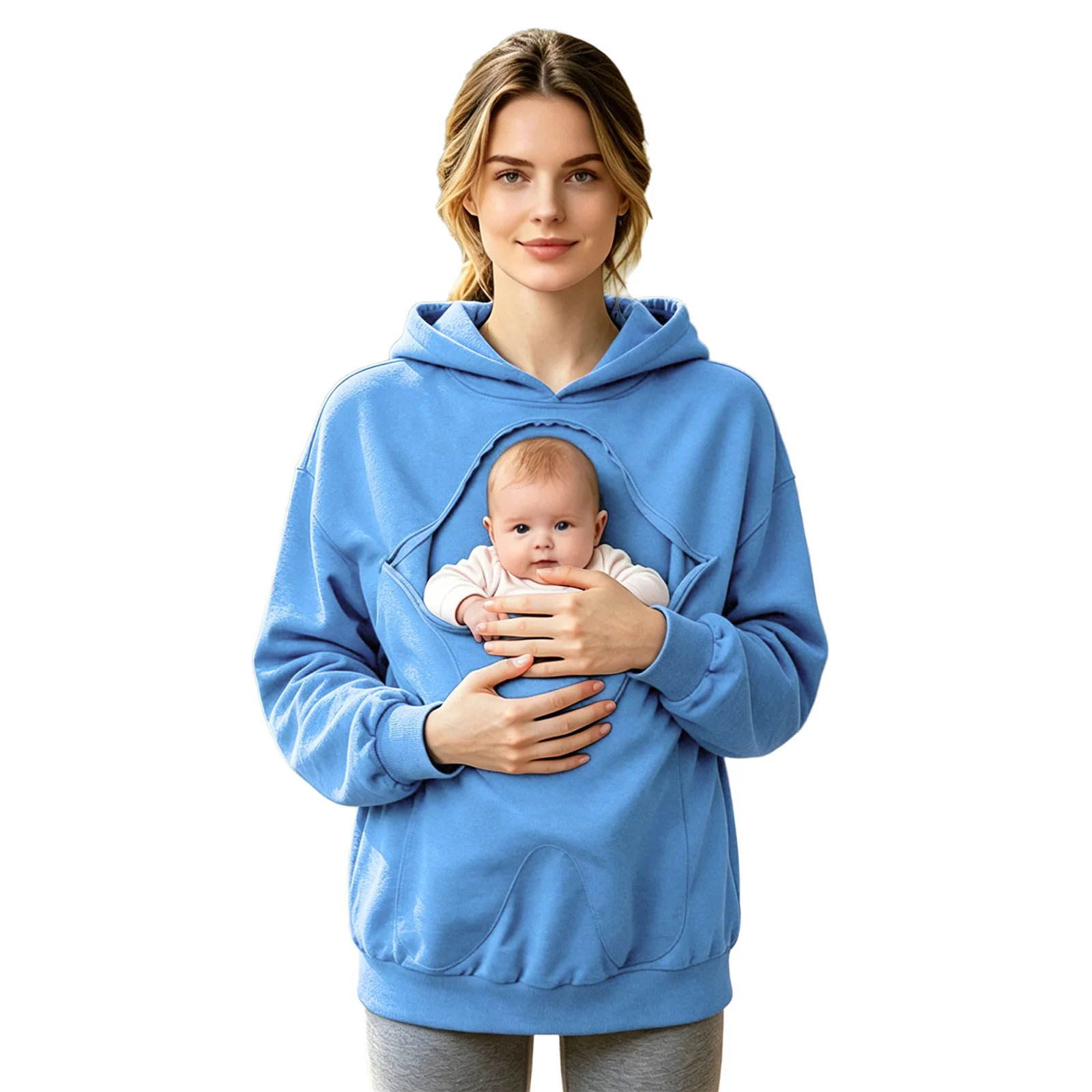Women Long Sleeve Kangaroo Baby Carrier Hoodies Zipper Hooded Sweatshirt for Casual Daily Wear Life Travel