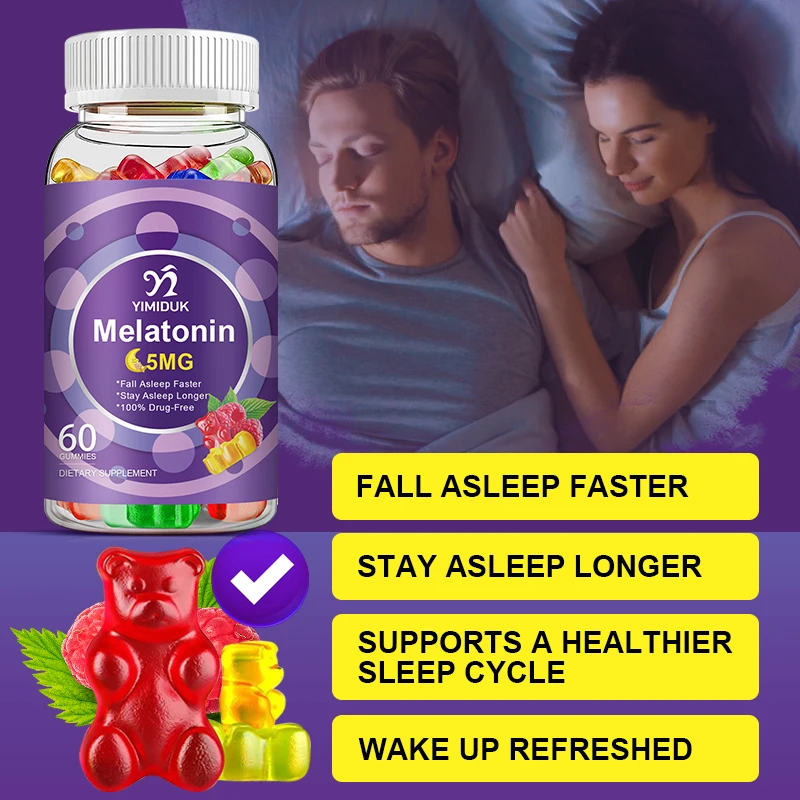 Melatonin Gummies Anxiety Stress Relief Help Sleep Save Insomnia Body Clock Adjustment For Adult&Children