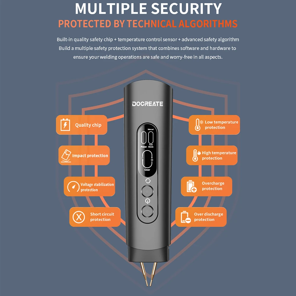 Портативный аппарат для точечной сварки Docreate HU-10BL, ручной аппарат для точечной сварки «сделай сам», 8 передач, регулируемая точечная сварка для литиевой батареи 18650