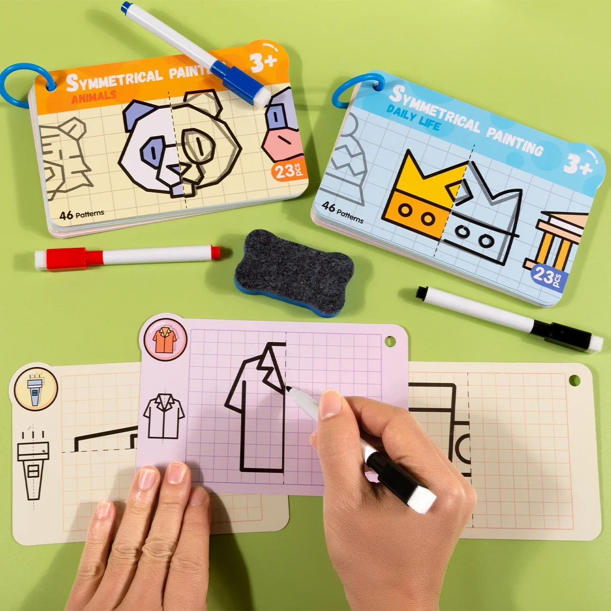 46 Patroon Droog Wissen Graffiti Kaarten Cartoon Grids Symmetrische As Schilderen Puzzel Educatief Speelgoed,