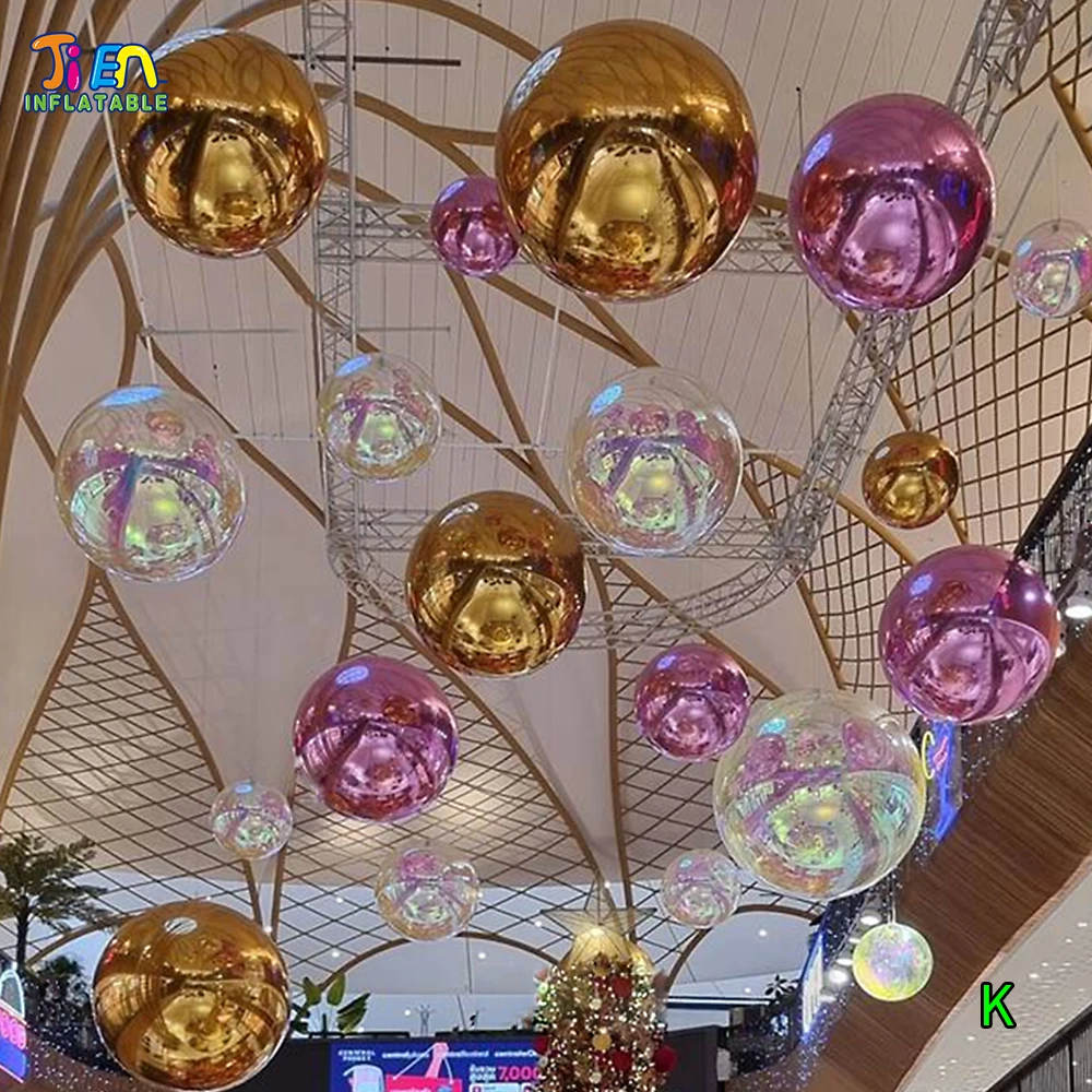 Free Shipping 5pcs/lot Reflective Inflatable Hanging Balls Mirror Balls for Shopping Mall Decoration Promotion