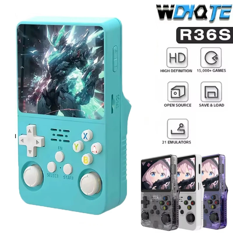 

WDYQJE Game Console R36S Handheld Video Player Children gift 3.5'' IPS screen 64GB 15000 Games 128G Portable Pocket Game Console