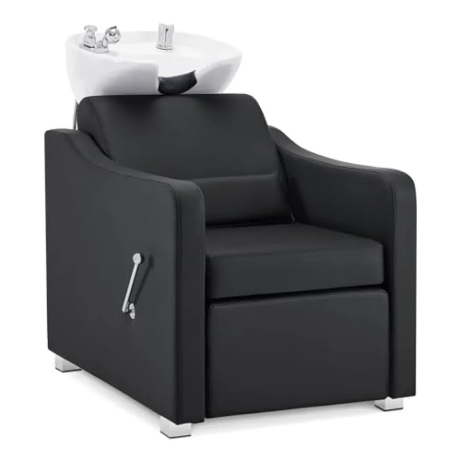 

Backwash Shampoo Station Chair, Adjustable Porcelain Ceramic Hair Wash Bowl with Chair, Shampoo Station for Barber Shop, Spa Be
