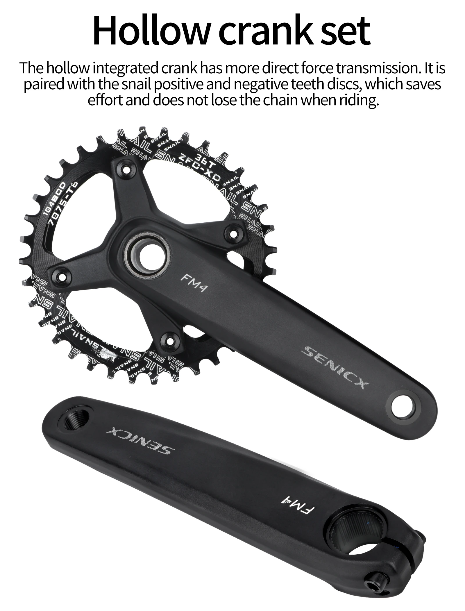 SENICX Fahrradkurbelgarnitur 170 mm 104BCD Einzelkette 32T/34T/36T/38T/40T/42T 8/9/10/11/12Gang Mountainbike Hohlkurbel – Detail 6