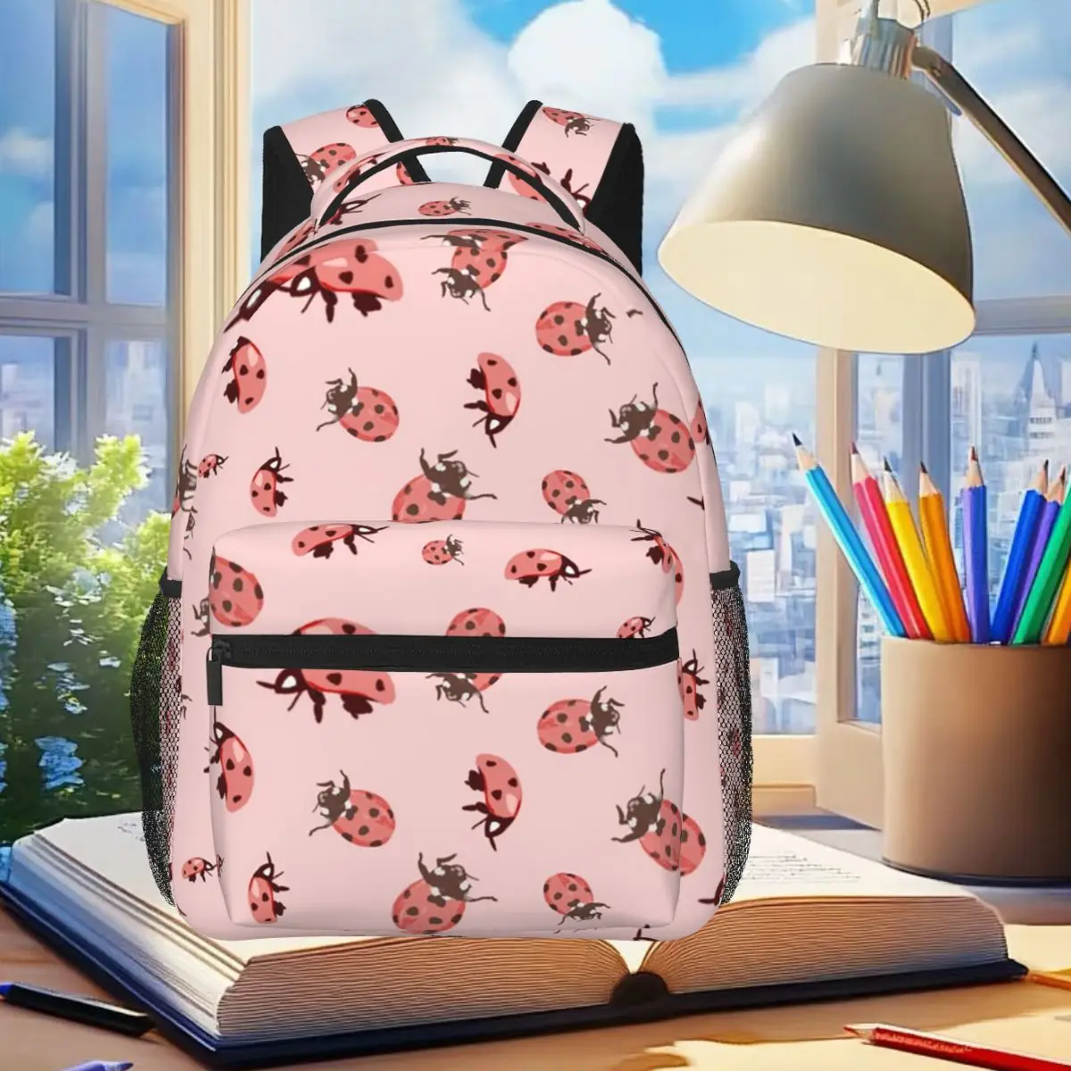 Cute Ladybug Pattern Whimsical Insect Backpack Student Boys Girls BookBag Children School Bag Computer Shoulder Bags Men Women