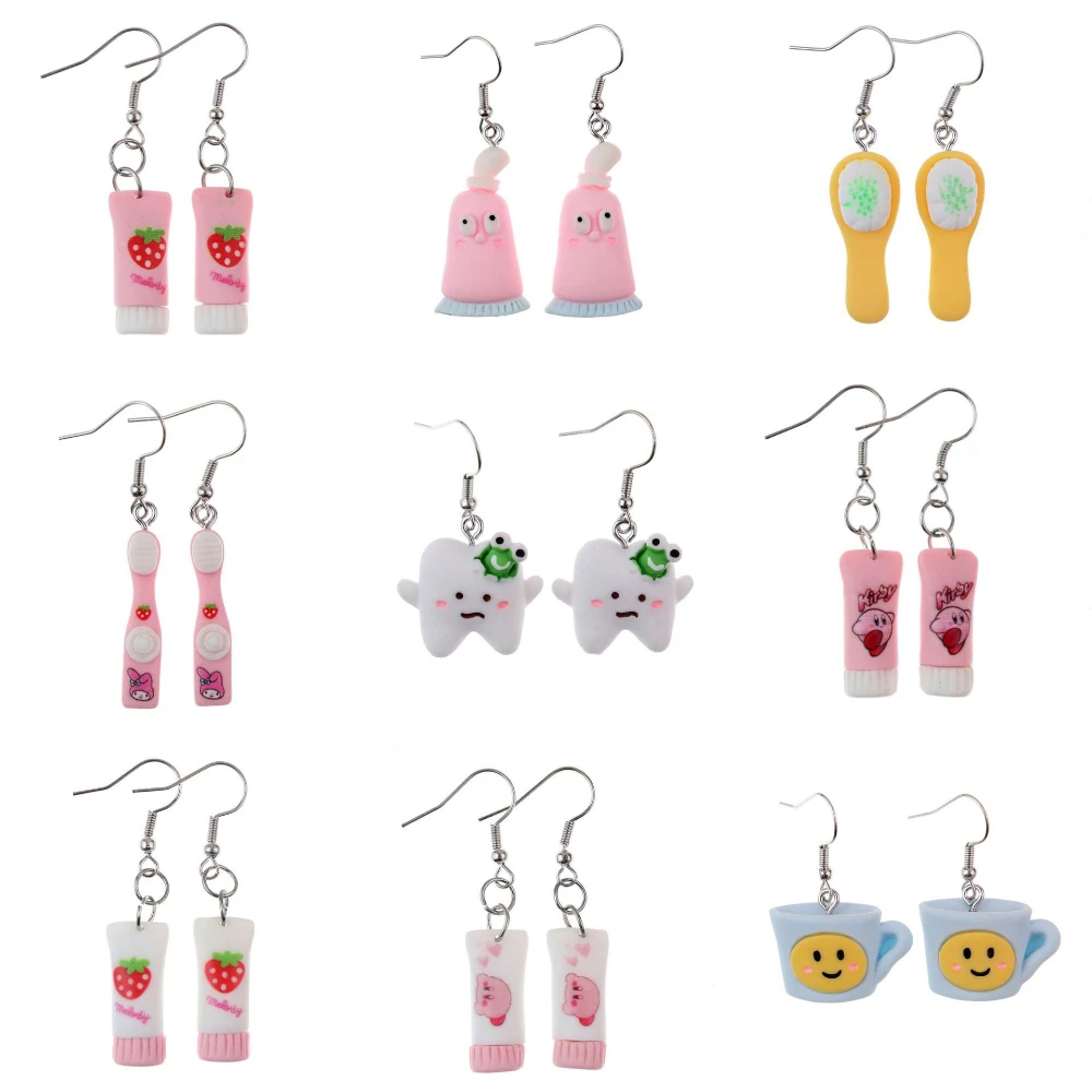 Ovxxons 1 Pair Fun Creative Cute Three-dimensional Toiletry Set Earrings Toothpaste Toothbrush Face Wash Ear Hook