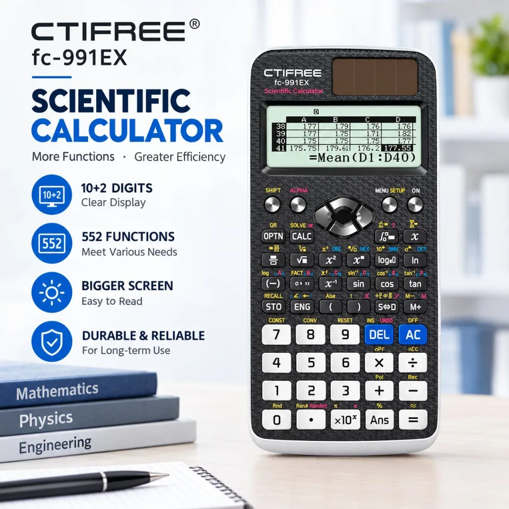 552 Functions Scientific Calculator 10+2 Digit Display Solar Battery Math Calculator for School/Engineering/Professional/Exam