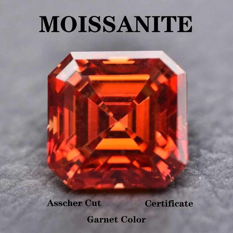 

Moissanite Stone Asscher Cut Garnet Red Color Charms for Jewelry Making DIY Ring Necklace Earrings Main Materials Certificate