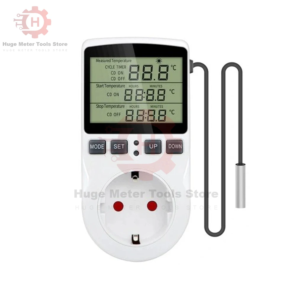 Digitaler Temperaturregler, Steckdosenthermostat, 220 V, EU-Stecker, Timer, Steckdosenthermostat mit Sensorsonde, Heizung, Kühlung