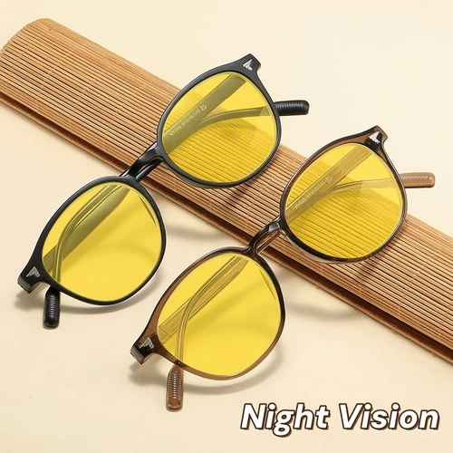 Gafas de sol protectoras amarillas con montura grande para hombre y mujer, nuevas gafas de visión nocturna Retro Ruond, gafas de conducción para ordenador de alta definición