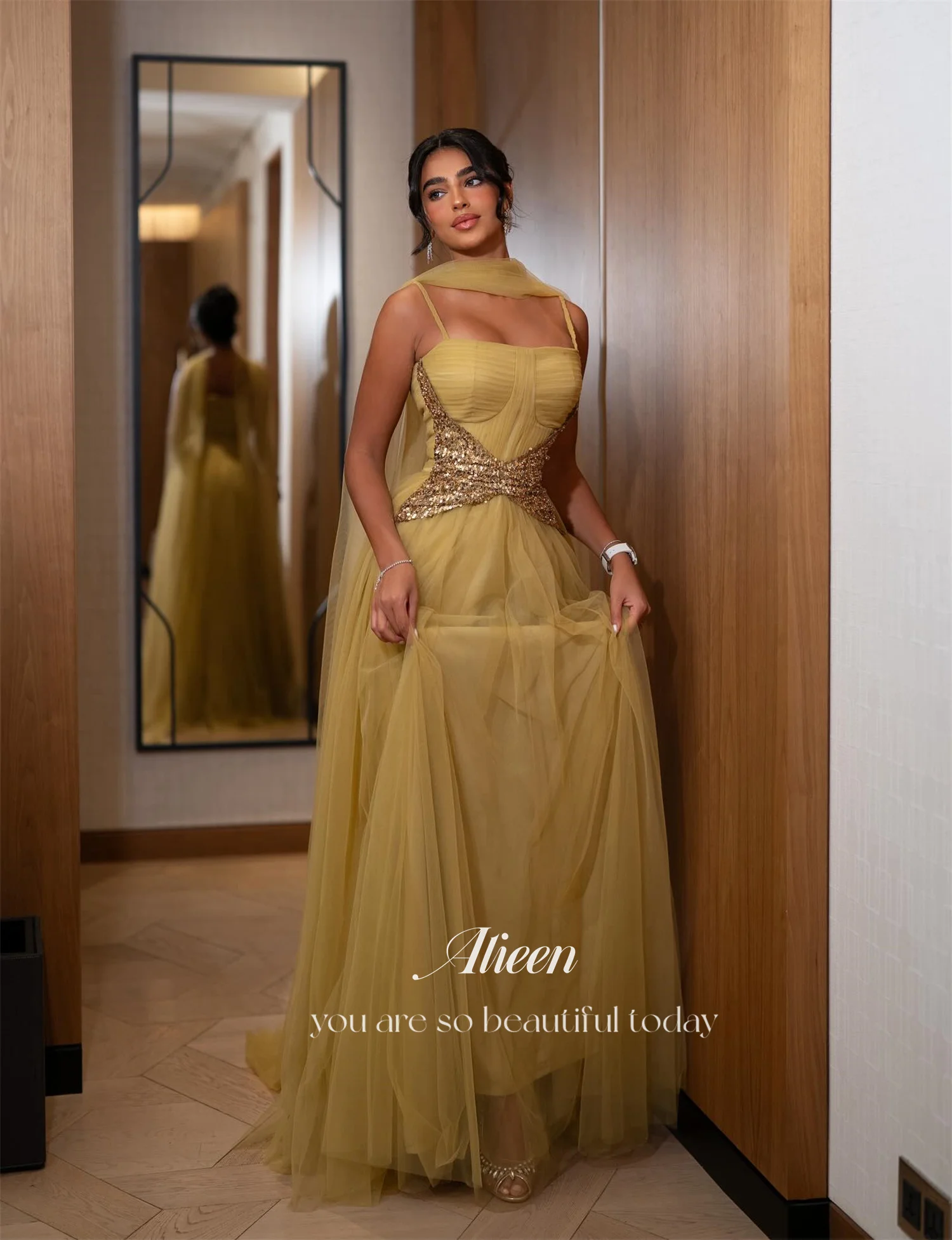 Aileen Abiti da donna personalizzati per occasioni speciali Abiti da festa Abito da ballo a trapezio Scialle Abito da sera da donna con paillettes