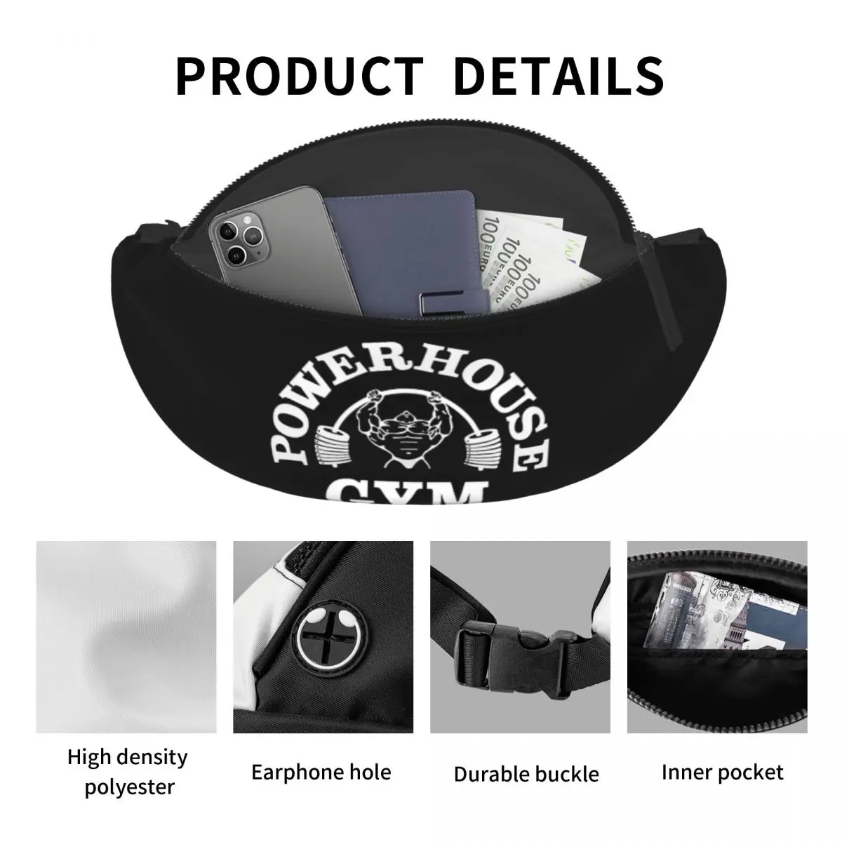 Powerhouse Gym Fanny Pack for Men Women Cool Fitness Muscle Bodybuilding Crossbody Waist Bag Travel Hiking Phone Money Pouch